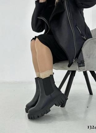 Кожаные зимние ботинки высокие чулки ботфорты челси высокие на платформе на меху меховые zara9 фото