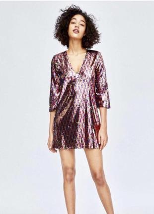 Плаття паєтки кольорове блискуче zara сукня блискуча вечірня святкова на новий рік