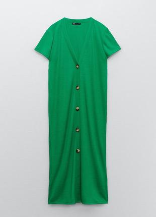 Длинное платье платья zara зеленая на пуговицах женская2 фото