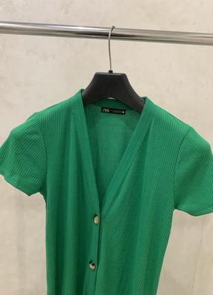 Довга сукня плаття zara зелена на ґудзиках жіноча8 фото