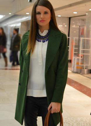 Актуальне вовняне весняне зелене двобортне пальто zara