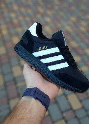 Теплі зимові замшеві кросівки на флісі adidas iniki чорні жіночі кросівки адідас інікі