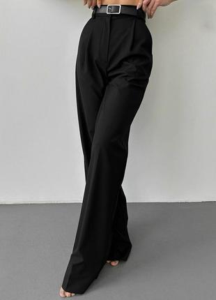 Женские брюки палаццо офисные стильные широкие черные из костюмной ткани (42-44, 44-46)3 фото