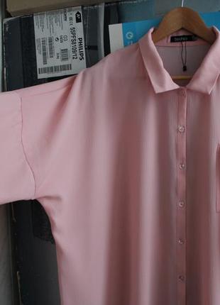 Нежно-розовая просторная блуза-рубашка5 фото