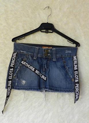 ✅ джинсовая мини юбка с лампасами1 фото