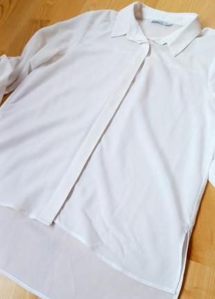 Трендовая белая блуза stradivarius с разрезами сорочка белая рубашка8 фото