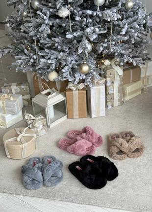 Тапочки капці кімнатні пухнасті жіночі гламурні хутряні теплі м'які 4 кольори