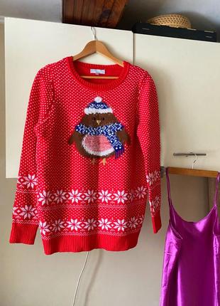 Свитер красный, свитер новогодний, свитер праздничный, свитер теплый1 фото