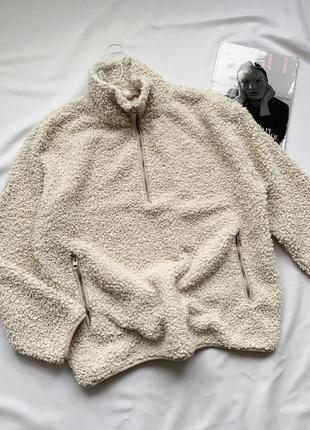 Толстовка, кофта, шерпа, свитер, тедди, молочная, белая, h&m2 фото