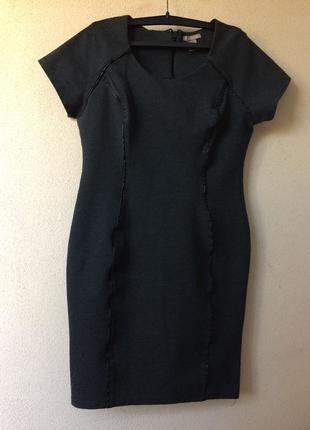 Красивое плотное трикотажное платье- футляр h&m с кожаными вставками, l1 фото