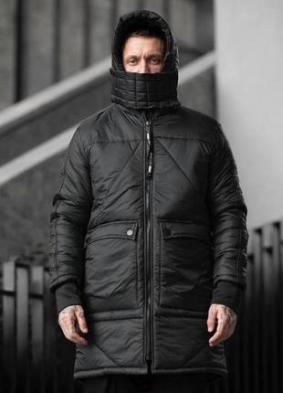 Мужская парка черная / теплые парки куртки на зиму мужские