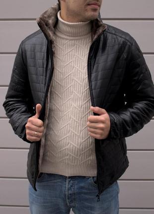 Чоловіча зимова шкіряна куртка на хутрі ❄️4 фото