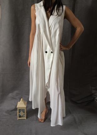 Довга біла сукня на запах/ белое  свободное платье миди с запахом/ женская одежда/