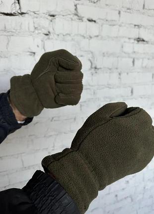 Рукавиці тактичні на флісі хакі. рукавиці військові утеплені зимові