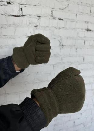 Рукавиці тактичні на флісі хакі. рукавиці військові утеплені зимові2 фото
