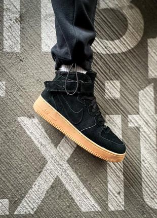 Мужские кроссовки с мехом nike air force 1 high fur "black"#найк