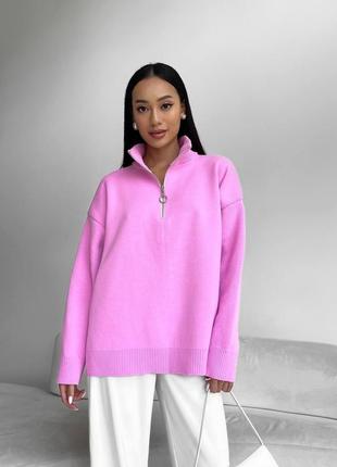Жіночий светр із блискавкою з жакардового в'язання, колір рожевий р.42/46 441553