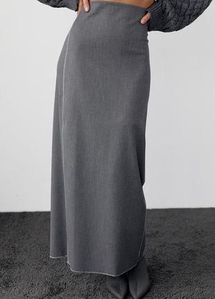 Длинная юбка-карандаш с высоким разрезом - серый цвет, l (есть размеры)7 фото