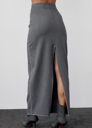 Длинная юбка-карандаш с высоким разрезом - серый цвет, l (есть размеры)2 фото