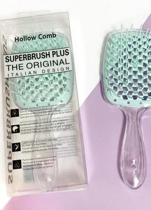 Гребінець для волосся superbrush plus hollow comb, прозорий/м'ятний6 фото