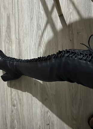 Ботфорты на каблуке со шнуровкой спереди кожа натуральная5 фото