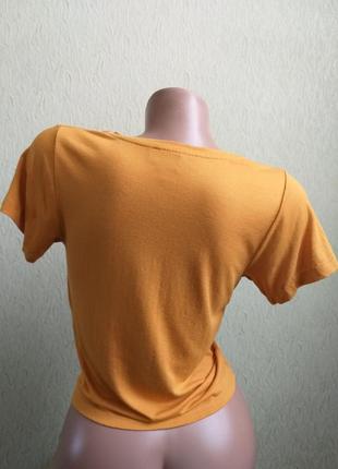 Топ с узлом. футболка с драпировкой. топик оранжевый, желтый, тыквенный.4 фото