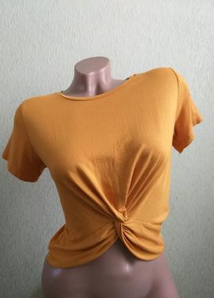 Топ с узлом. футболка с драпировкой. топик оранжевый, желтый, тыквенный.1 фото