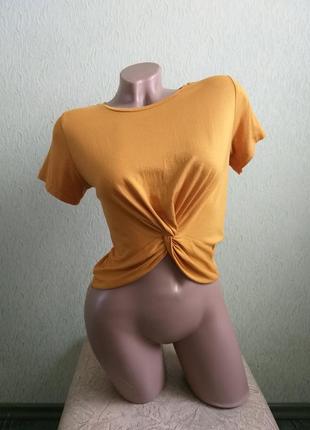 Топ с узлом. футболка с драпировкой. топик оранжевый, желтый, тыквенный.5 фото