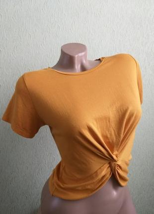 Топ с узлом. футболка с драпировкой. топик оранжевый, желтый, тыквенный.2 фото