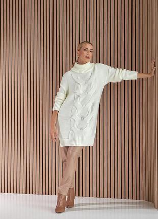 Фактурное вязаное туника платье до колен с горлом3 фото