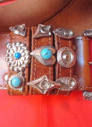 Ремень   бірюза камені ,  натуральна шкіра,