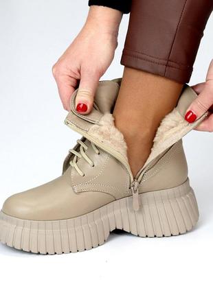 Кожаные зимние женские ботинки на натуральном меху2 фото