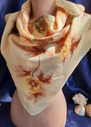 Crepe de luxe платок натуральный шелк бареж бежевый япония винтаж5 фото