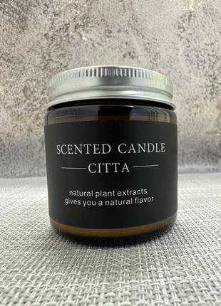 Ароматична натуральна соєва свічка в банці з кришкою citta scented candle бурштинове чорне дерево