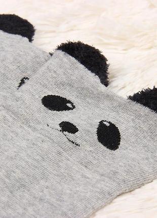 Гольфы с рисунком панды выше колена хлопок светло серые трикотажные чулки высокие гетры с животными6 фото