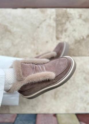 Замшевые ботинки лоферы высокие теплые с опушением из норки8 фото