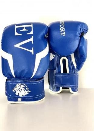 Боксерские перчатки lev sport 6 oz кожзам, манжета 5 см синие1 фото