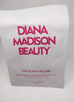 Зволожувальна тканинна маска для обличчя diana madisonthe glow factor rosehip seed oil hydrating