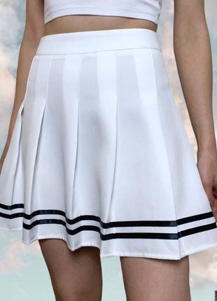 Белая теннисная аниме юбка на высокой посадке