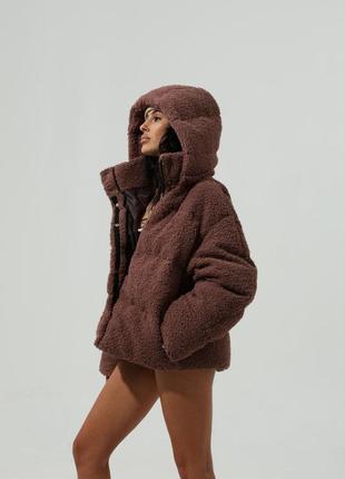 Меховая куртка с наполнителем экопух женская4 фото
