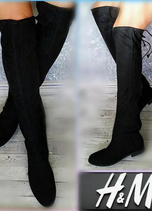 36-37р новые h&m черные ботфорты эко замша