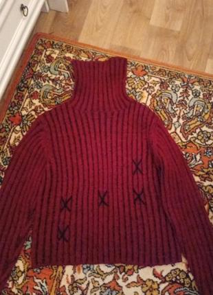 Женский свитер теплый шерсть в рубчик темно бордовый меланж в рубчик3 фото