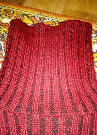 Женский свитер теплый шерсть в рубчик темно бордовый меланж в рубчик6 фото