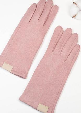 Рожеві однотонні рукавички з кашеміру1 фото