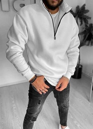 Мужской теплый свитшот на флисе / оверсайз кофты с замком мужские