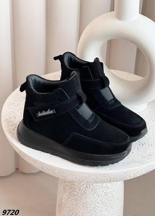 Натуральные замшевые зимние черные высокие кроссовки - хайтопы - спортивные ботинки1 фото