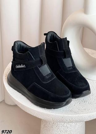 Натуральные замшевые зимние черные высокие кроссовки - хайтопы - спортивные ботинки2 фото