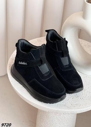 Натуральные замшевые зимние черные высокие кроссовки - хайтопы - спортивные ботинки3 фото