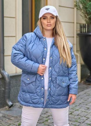 Женская куртка с поясом цвет джинс р.50/52 440914