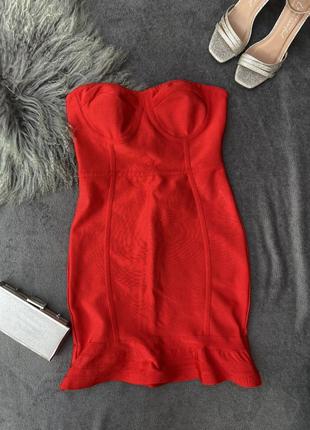 Красное бандажное мини платье&nbsp; prettylittlething4 фото